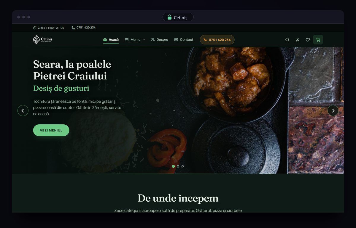 Pagina de start a magazinului Cetiniș