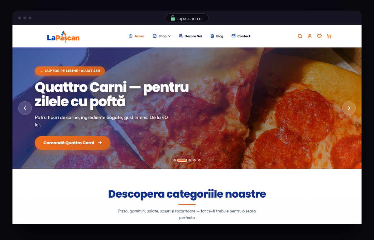 Pagina de start a magazinului La Pașcan