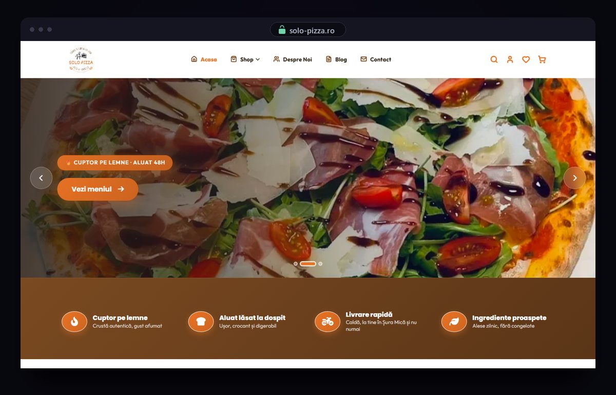 Pagina de start a magazinului Solo Pizza